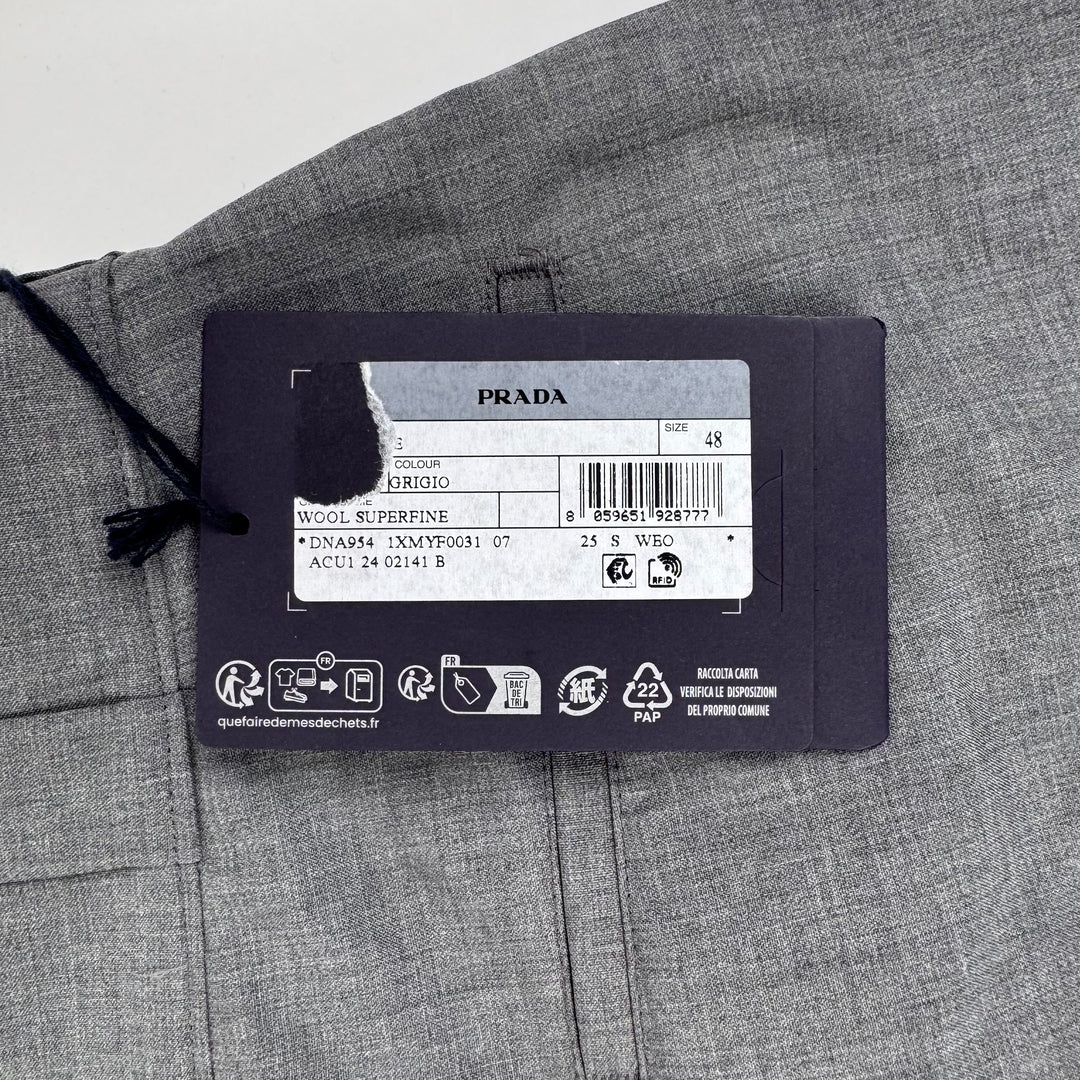 Prada SS2024 Main-Line Light Gray Wide Fine Wool Pants