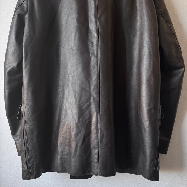 Prada 2000’s Dark Brown Double Breasted Nappa Leather Peacoat