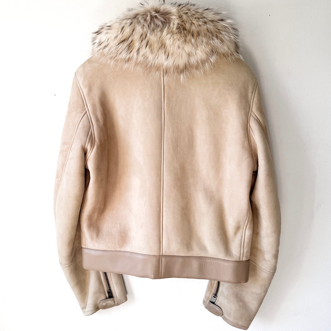 Gucci By Tom Ford 2000's Fox Fur Collar Shearling Leather Bomber Jacket