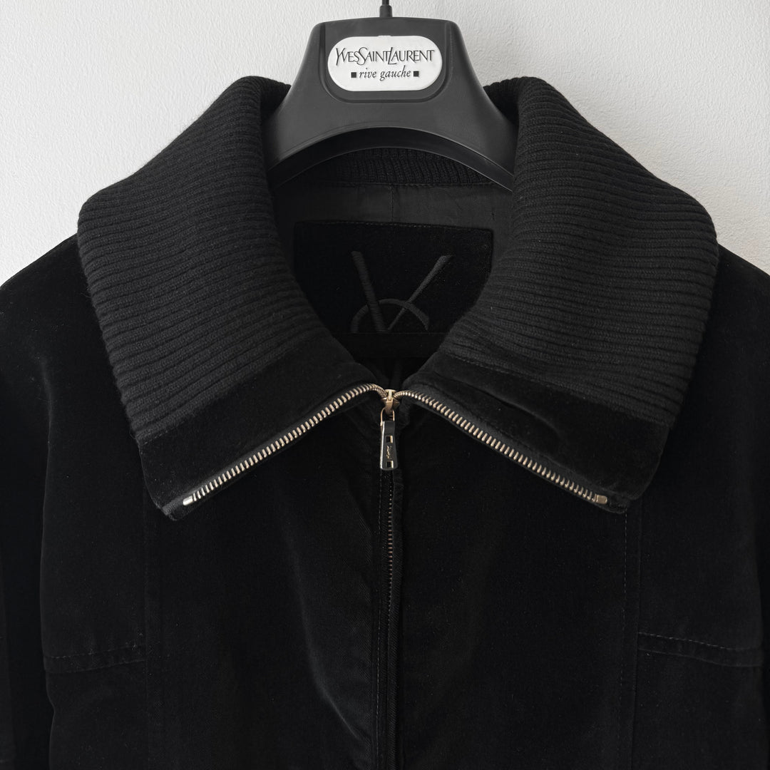 Yves Saint Laurent Rive Gauche By Tom Ford FW2004 Black Cashmere Velour High-Neck Bomber Jacket