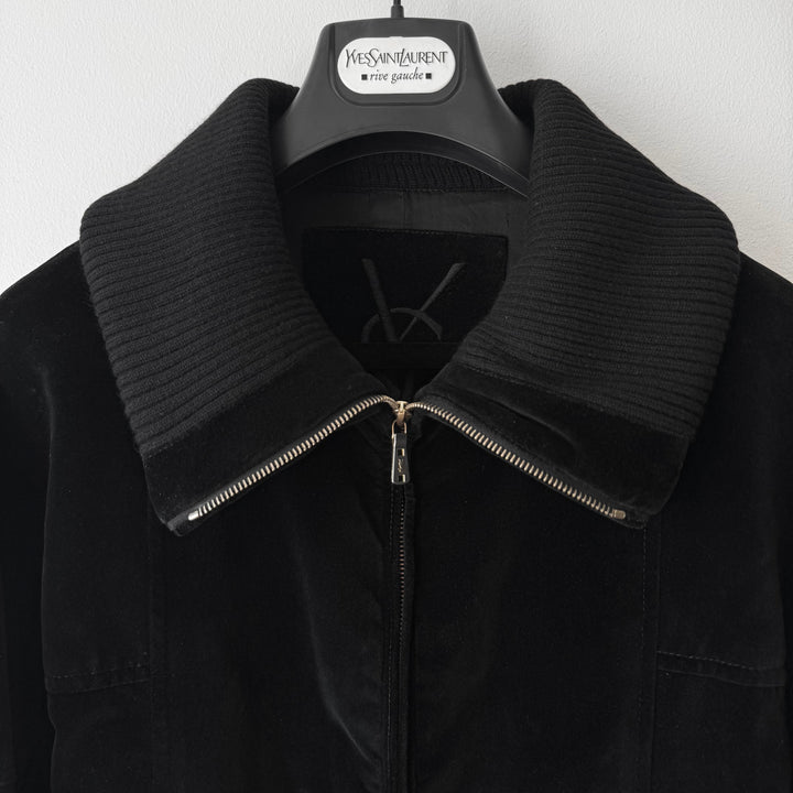 Yves Saint Laurent Rive Gauche By Tom Ford FW2004 Black Cashmere Velour High-Neck Bomber Jacket