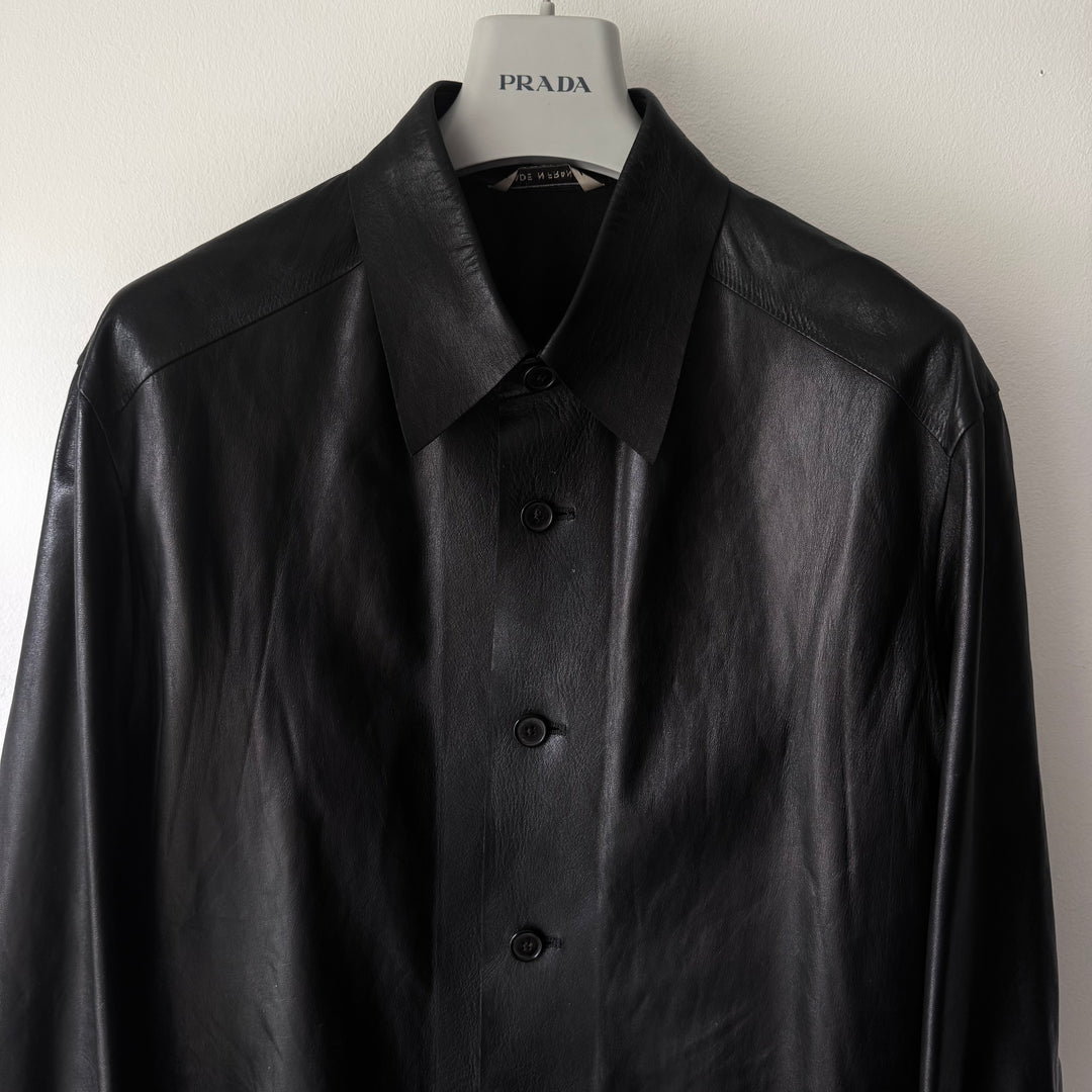 Hermes 2000's Unlined Black Lamb Leather Shirt Jacket