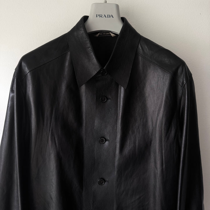 Hermes 2000's Unlined Black Lamb Leather Shirt Jacket