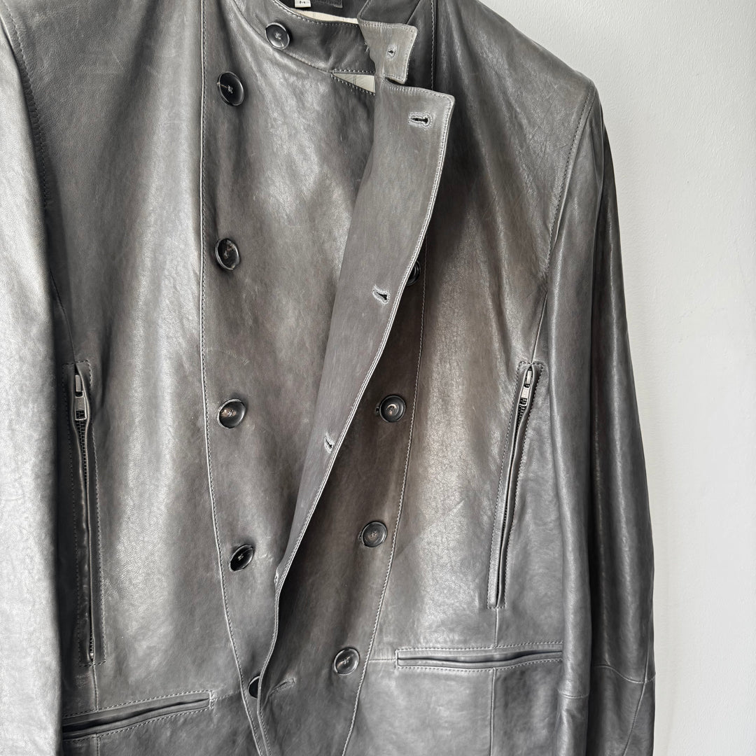 Ann Demeulemeester SS2013 Brown Double Breasted Fencing Leather Jacket