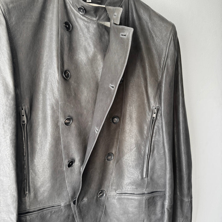 Ann Demeulemeester SS2013 Brown Double Breasted Fencing Leather Jacket