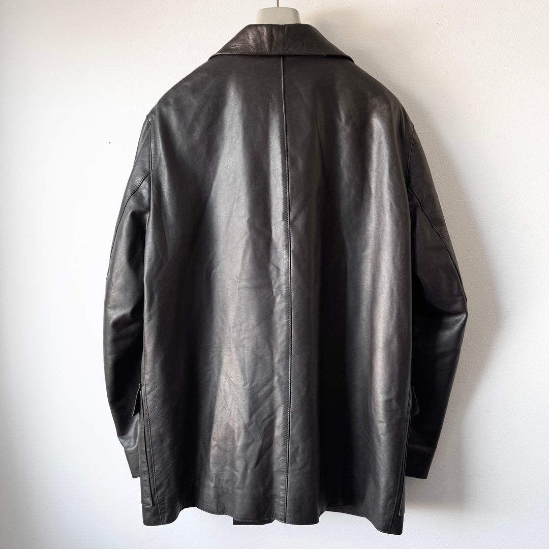 Prada 2000’s Dark Brown Double Breasted Nappa Leather Peacoat