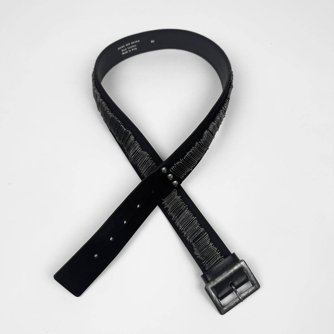 Dries Van Noten 1990s Black Safety Pin Leather Belt