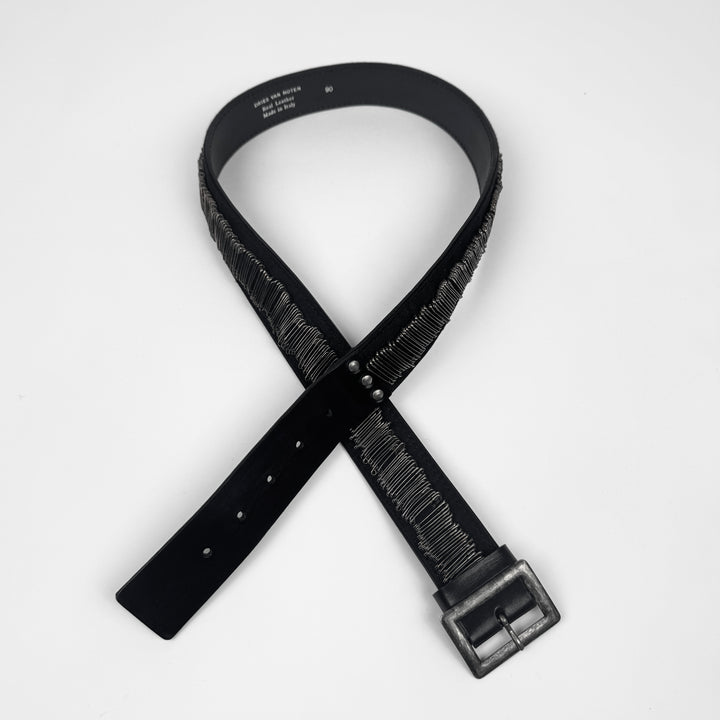 Dries Van Noten 1990s Black Safety Pin Leather Belt