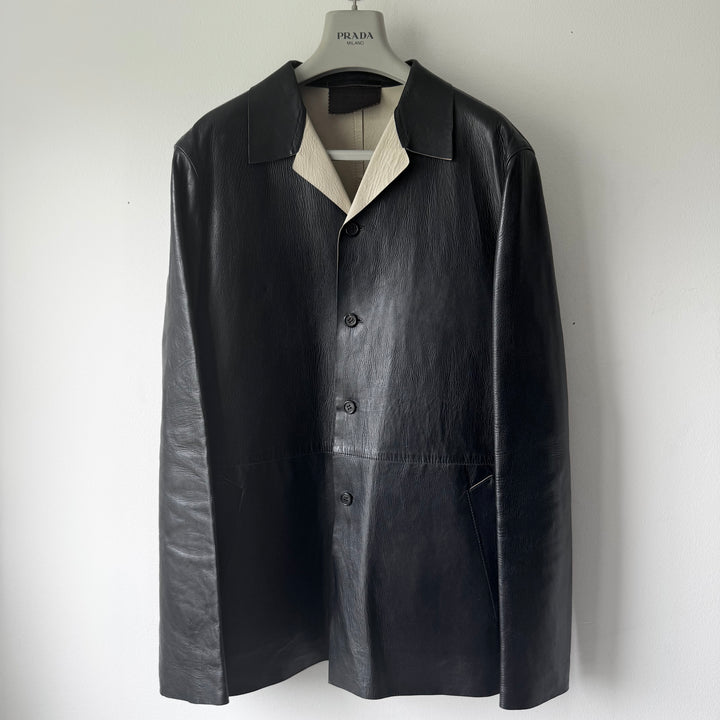 Prada 1990’s Button Up Contrast Leather Jacket