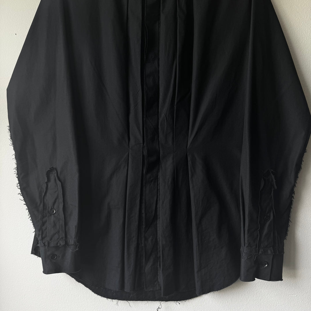 Yohji Yamamoto Black Cotton Pleated Front Raw Edge Button-Up Shirt
