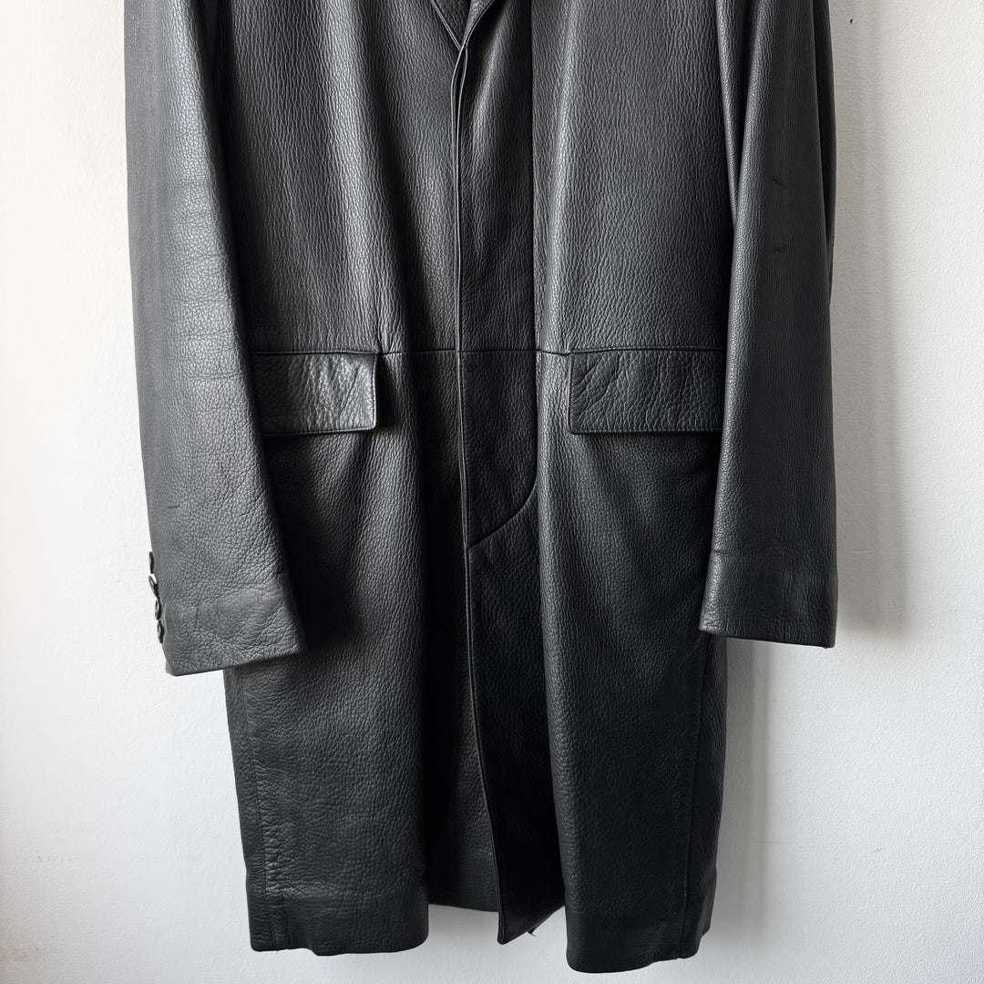 Prada 2000’s Black Deer Leather Insulated Overcoat