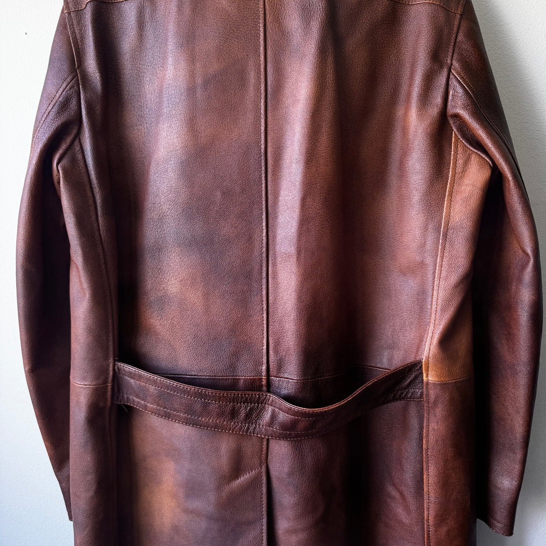 Prada 2000’s Brown Patina Leather Long Overcoat Jacket
