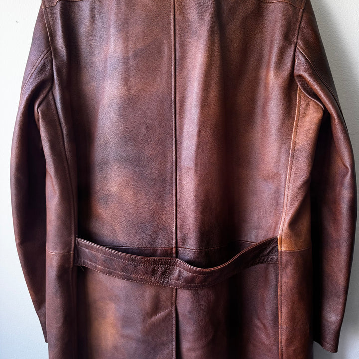 Prada 2000’s Brown Patina Leather Long Overcoat Jacket