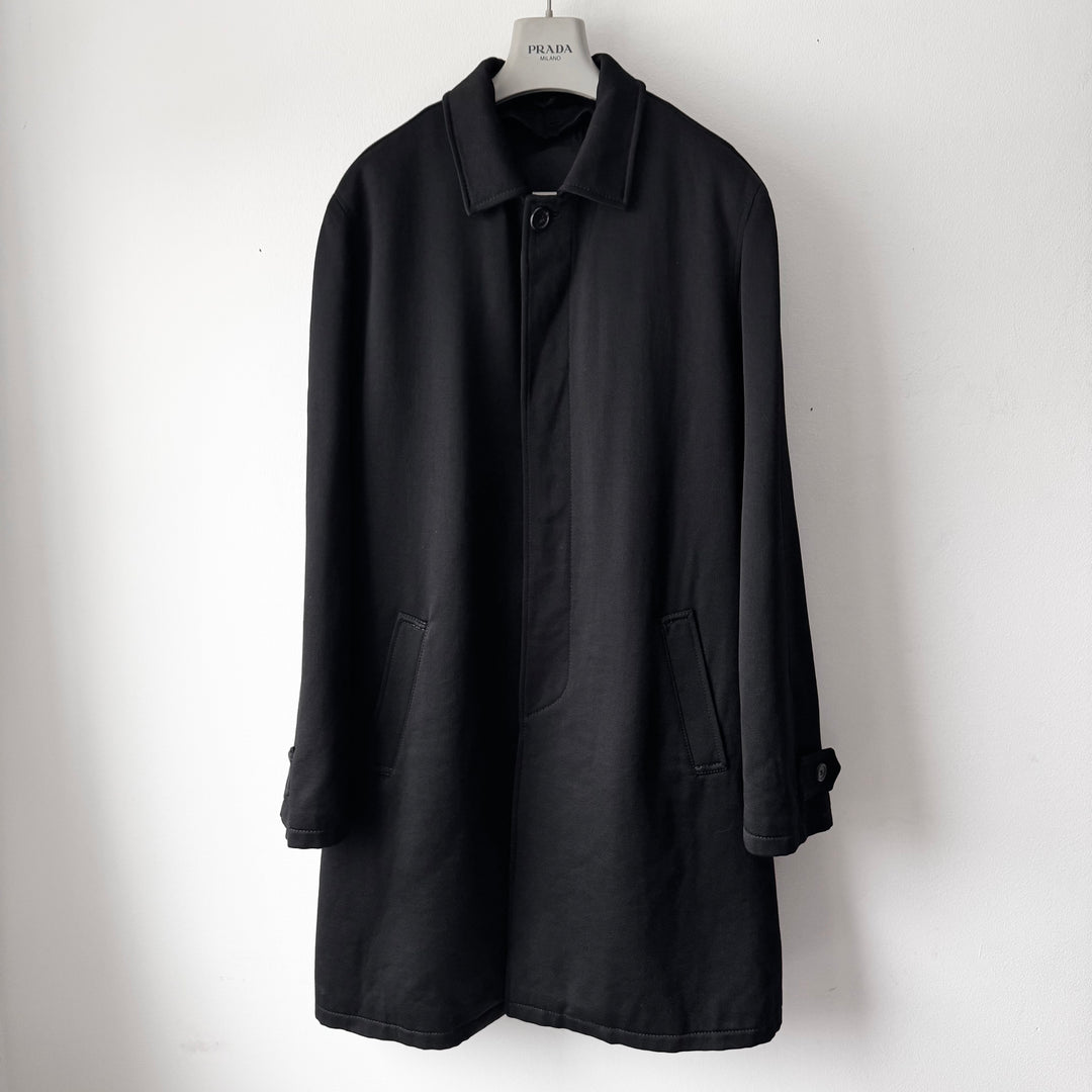 Prada 1990’s Black Wool Quilted Lined Car Coat