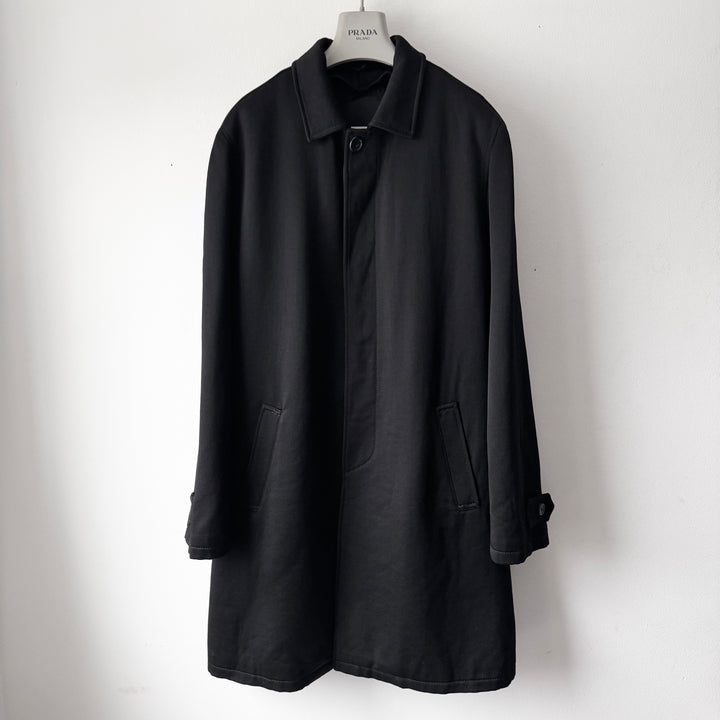 Prada 1990’s Black Wool Quilted Lined Car Coat