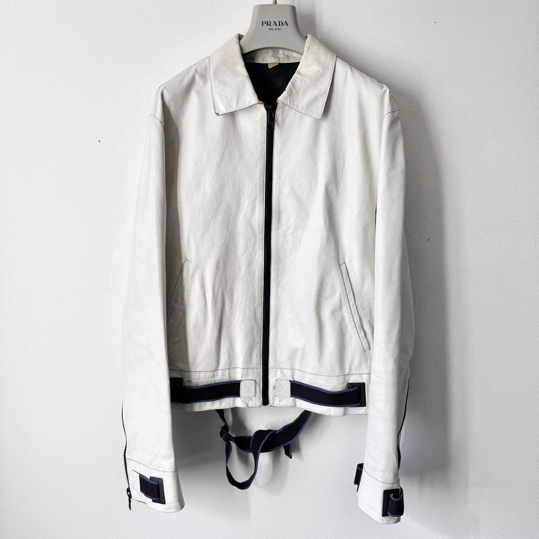 Miu Miu SS2000 White Belted Leather Blouson Jacket