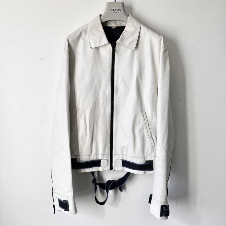 Miu Miu SS2000 White Belted Leather Blouson Jacket