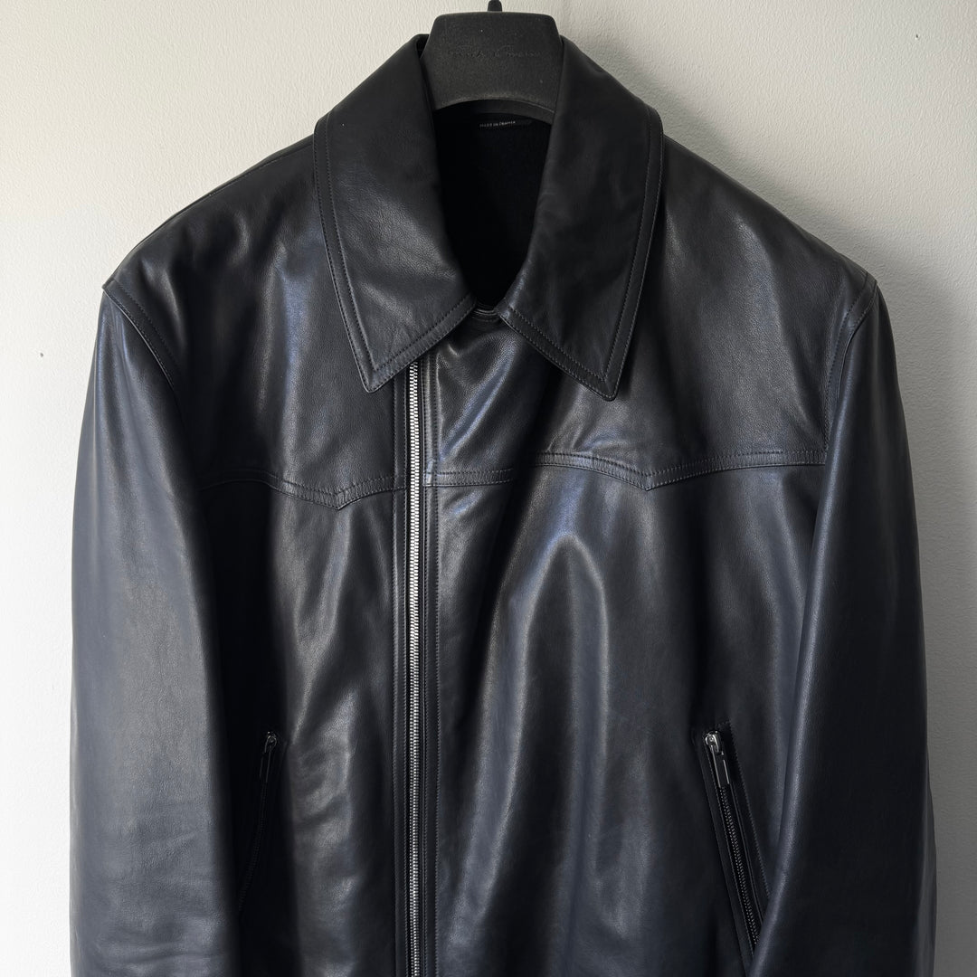 Hermes Black Calf Leather Cashmere Lined Cropped Jacket