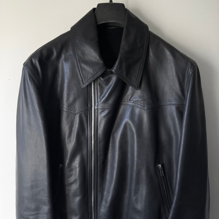 Hermes Black Calf Leather Cashmere Lined Cropped Jacket