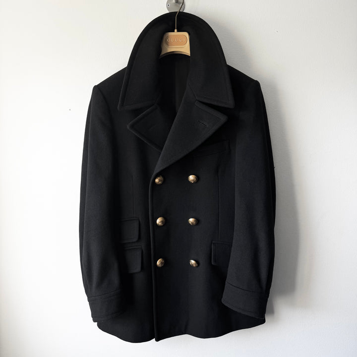 Gucci By Tom Ford FW2003 Black Double Breasted Gold Button Wool Peacoat