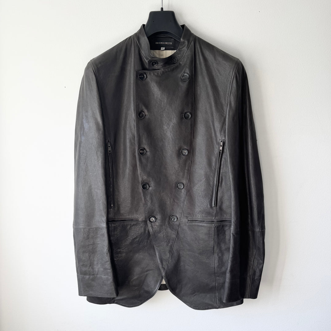 Ann Demeulemeester SS2013 Brown Double Breasted Fencing Leather Jacket