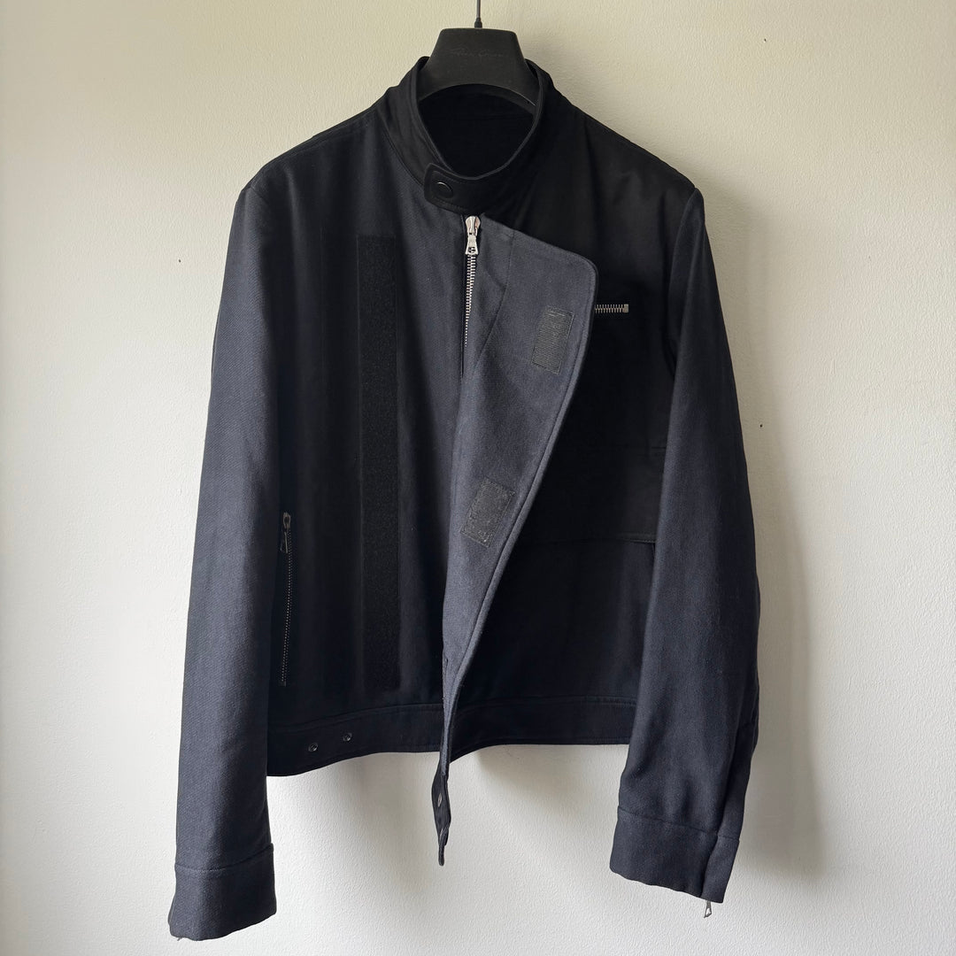 Dries Van Noten SS2013 Navy Cotton Velcro Cropped Café Racer Jacket