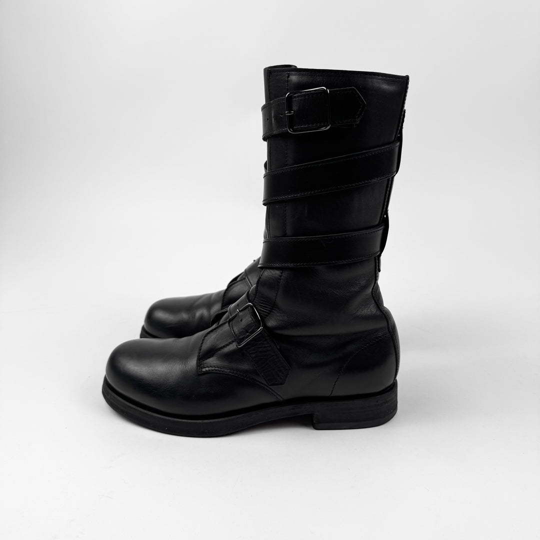 Helmut Lang FW2003 Black Belted Bondage Leather Combat Boots