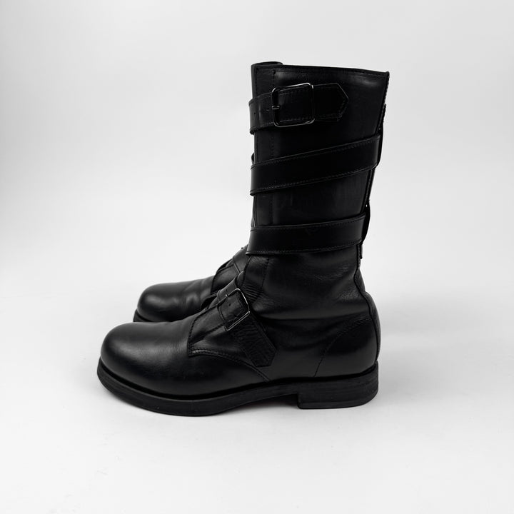Helmut Lang FW2003 Black Belted Bondage Leather Combat Boots
