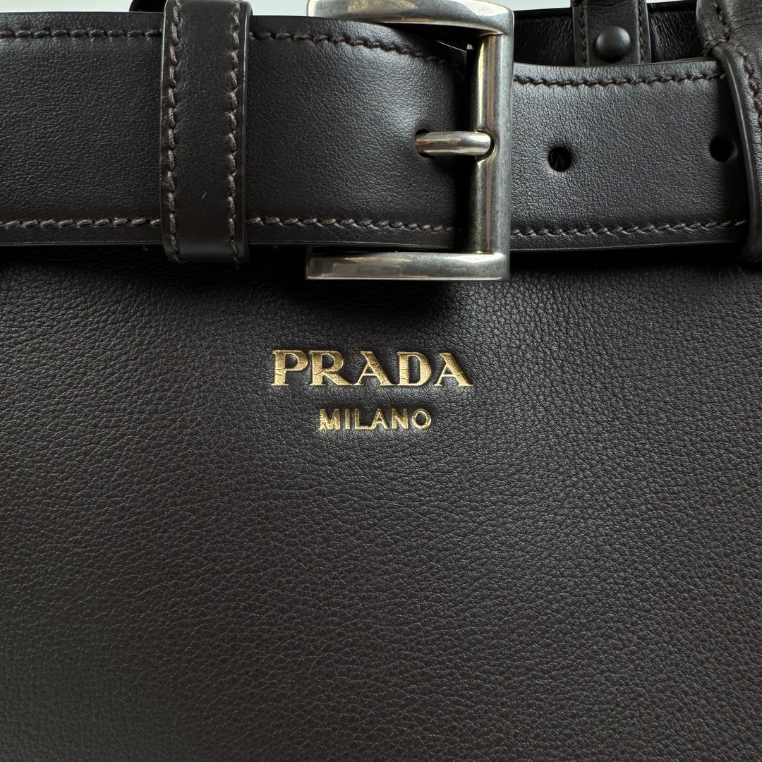 Prada FW2024 Dark Brown Nappa Calf Leather Buckle Belt Bag