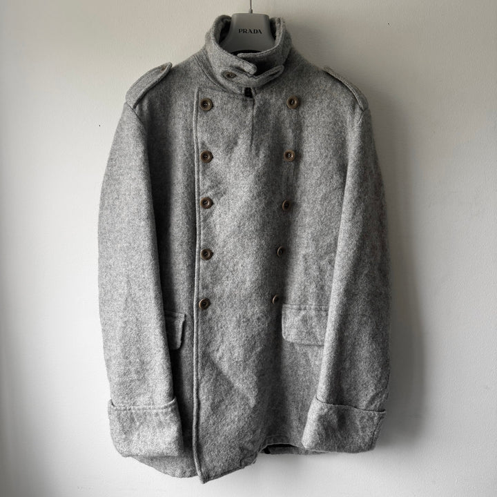Miu Miu 2000’s Gray Wool Military Double Breasted Overcoat