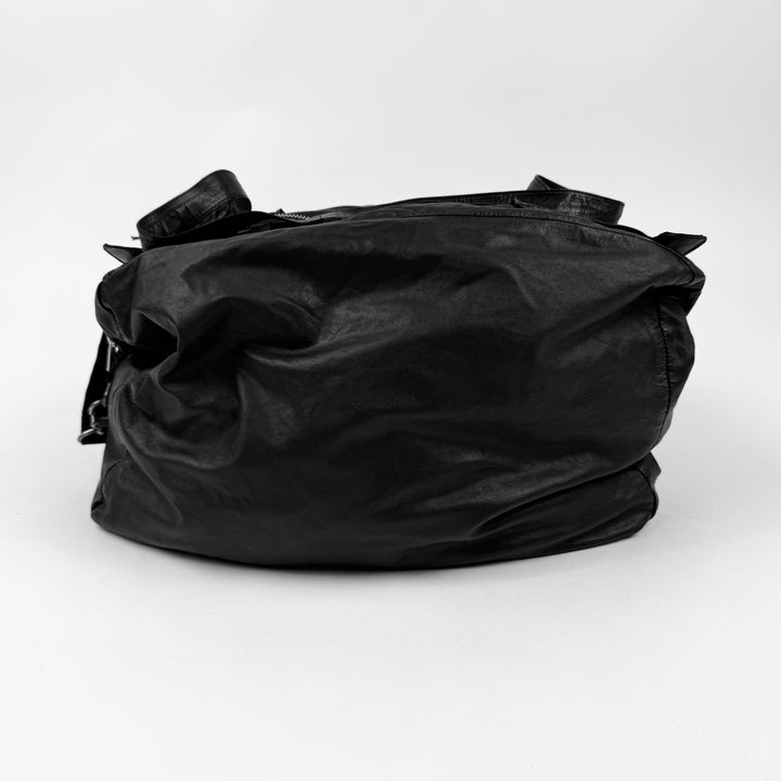 Ann Demeulemeester 2000’s Black Leather Multi-Zip Compartment Crossbody Duffle Bag
