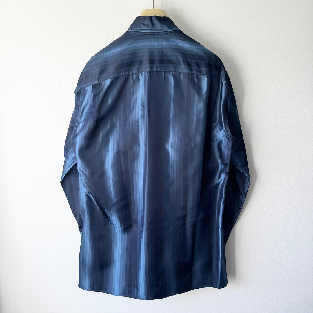 Gucci By Tom Ford FW1997 Navy Silk Satin Striped Button-Up Shirt