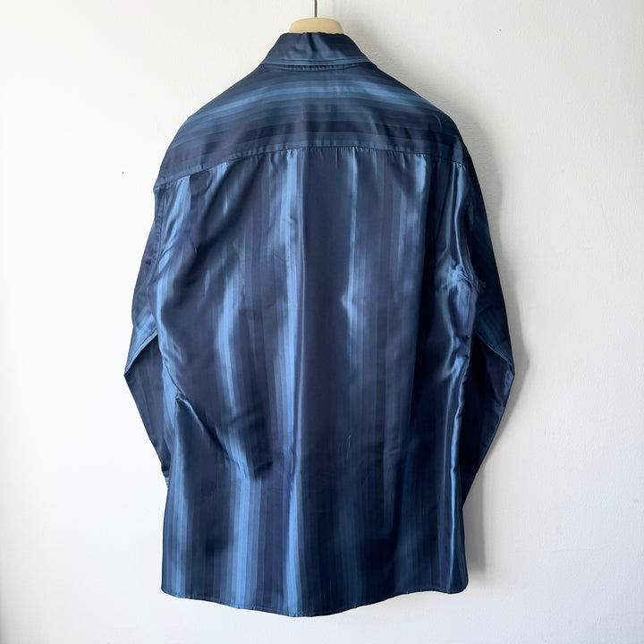 Gucci By Tom Ford FW1997 Navy Silk Satin Striped Button-Up Shirt