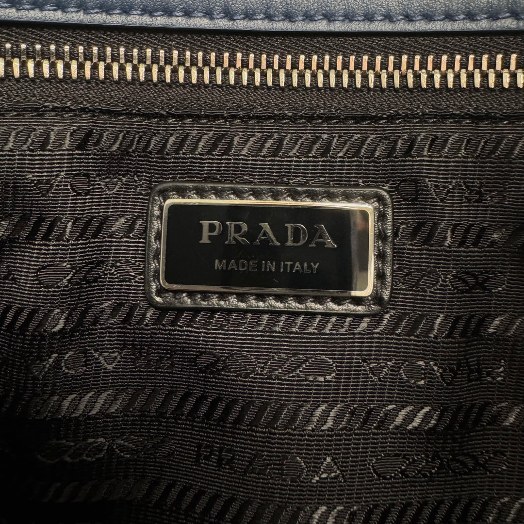 Prada Blue Triangle Logo Nappa Leather Large Tote Bag