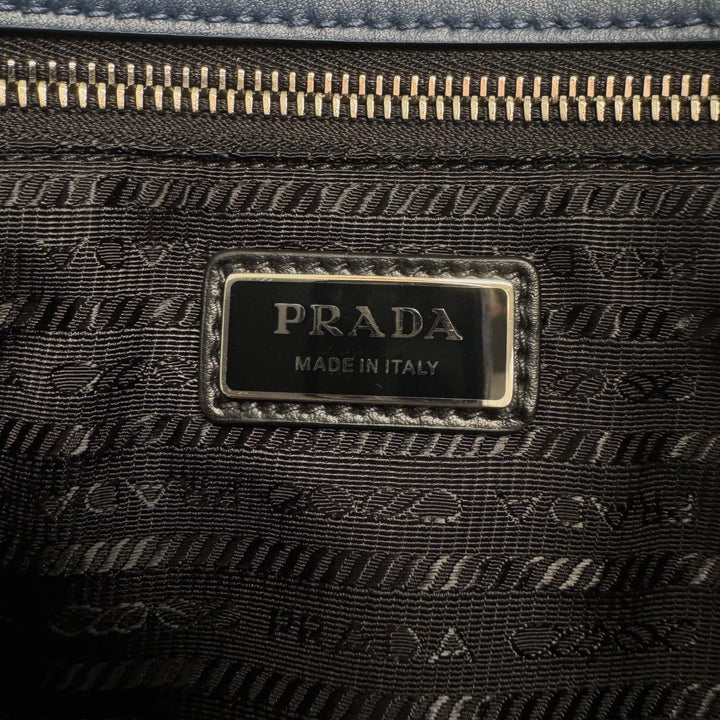 Prada Blue Triangle Logo Nappa Leather Large Tote Bag