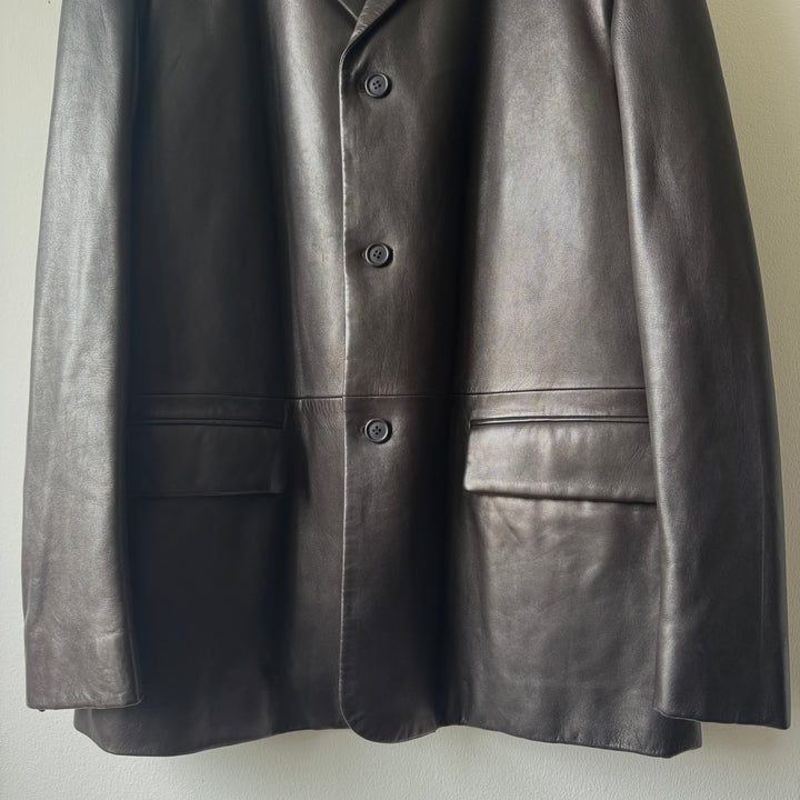 Prada FW1998 Silk Lined Button-Up Leather Overcoat Jacket