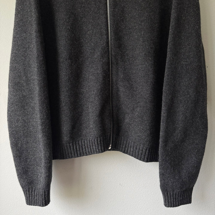 Helmut Lang 1998 Gray Knitted Wool Polo Zip-Up Sweater