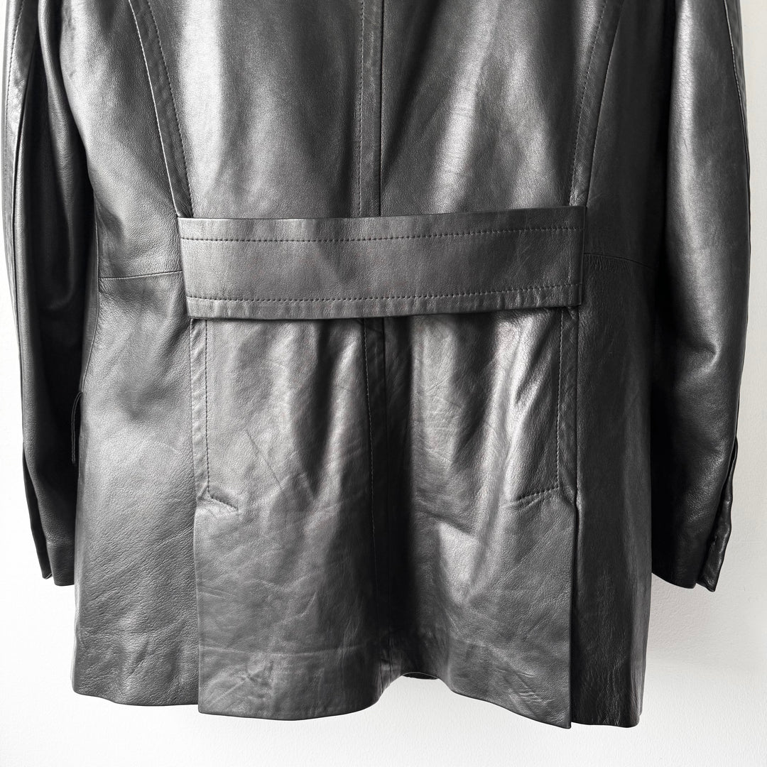 Gucci By Tom Ford FW1996 Black Double Breasted Wool Lined Lamb Leather Peacoat
