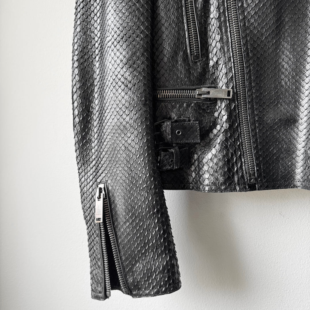 Gucci FW2006 Black Python Snake Skin Leather Biker Moto Jacket