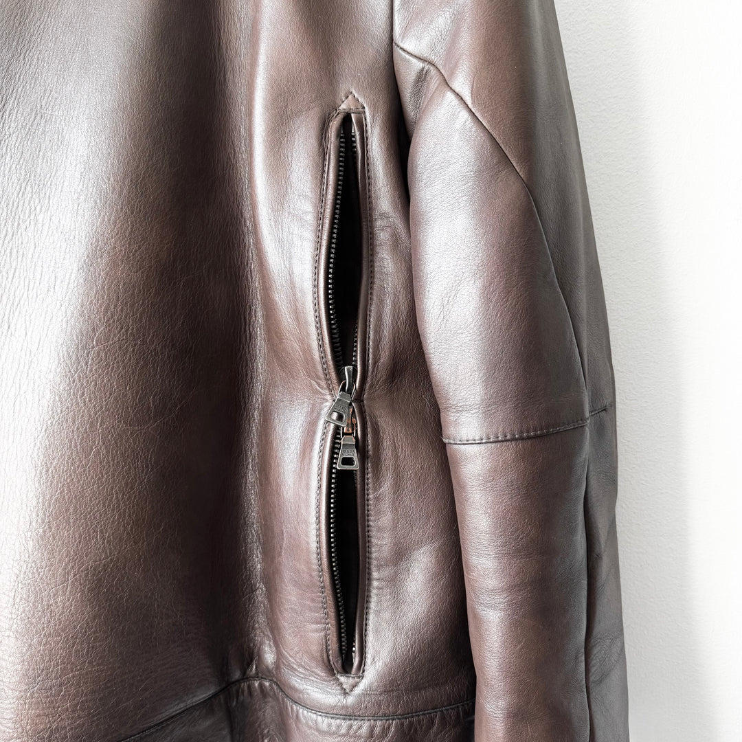 Prada Linea Rossa 2000’s Brown Moto Biker Leather Jacket