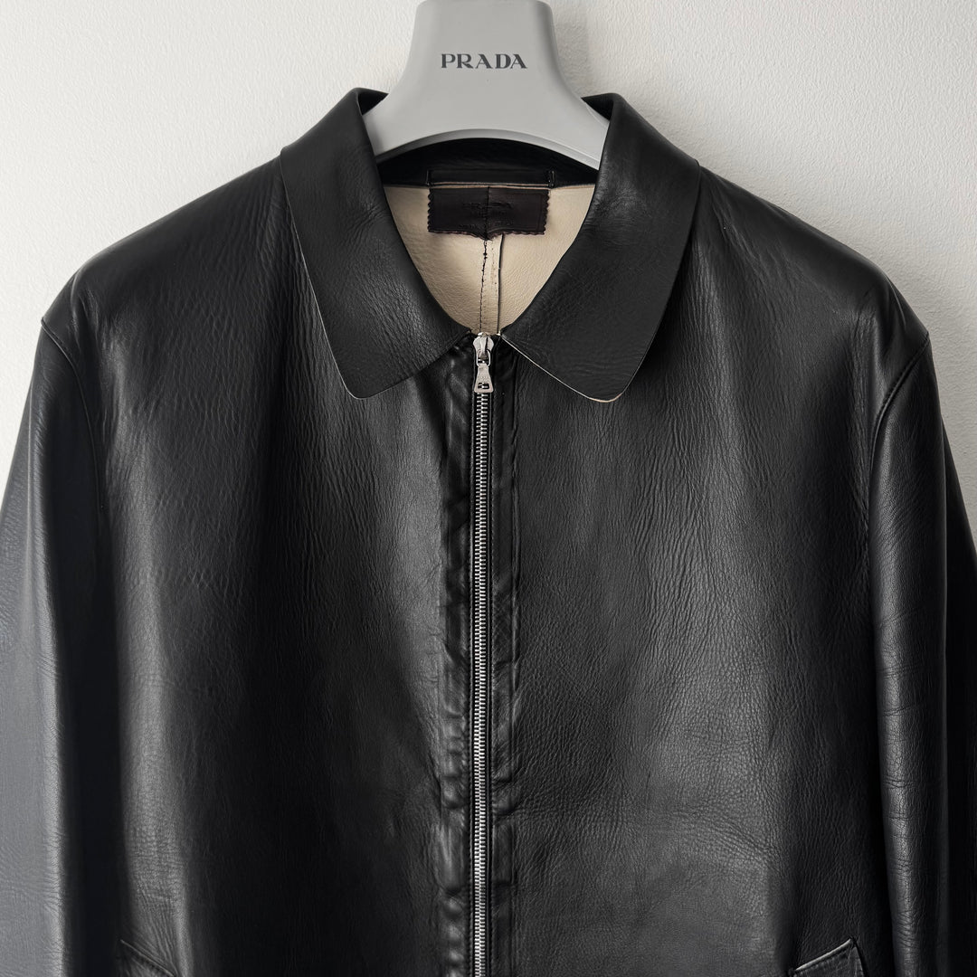 Prada FW2000 Black/White Zip Blouson Leather Jacket