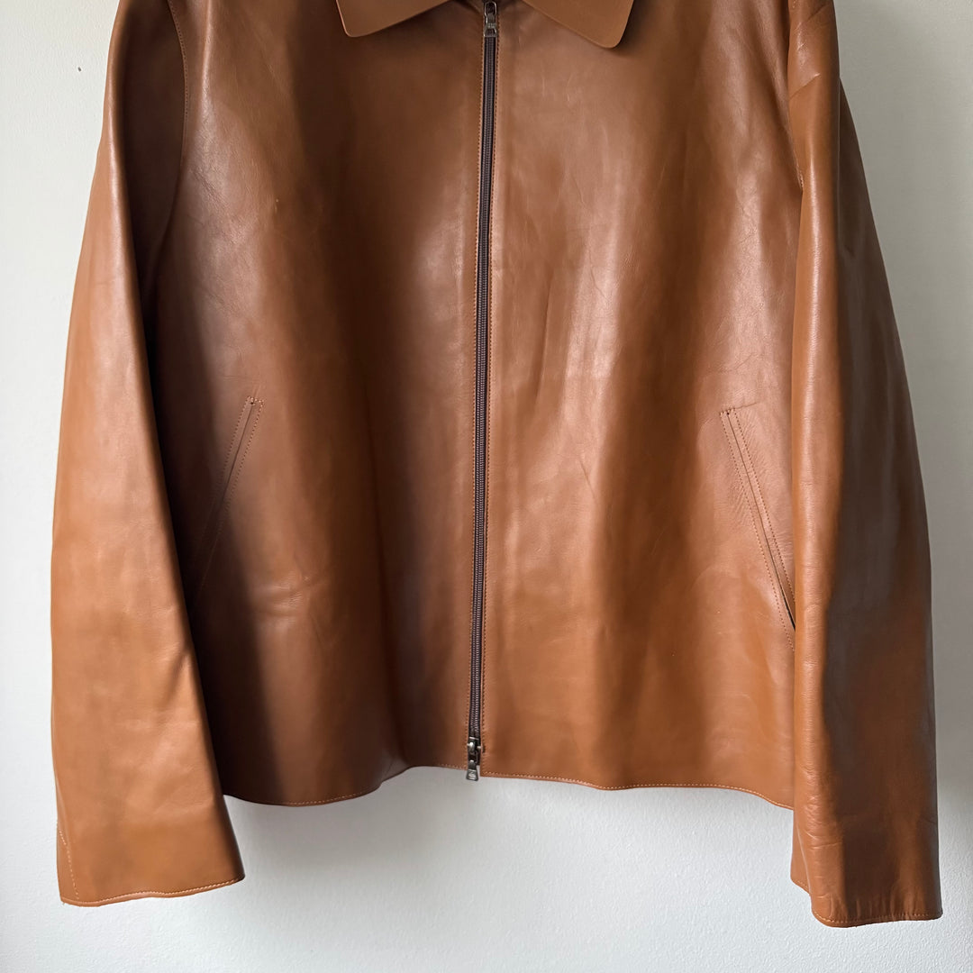 Prada FW2000 Tan Brown Insulated Calf Leather Zip-Up Blouson Jacket