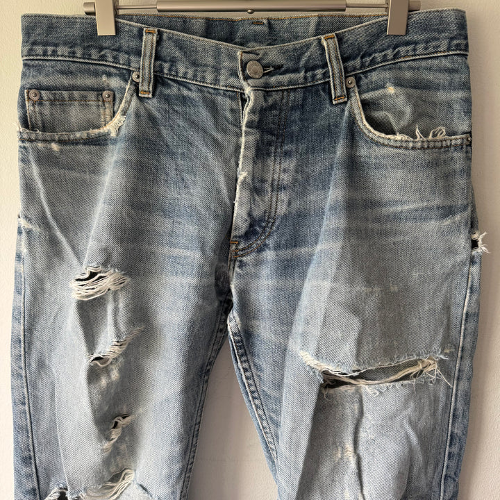 Helmut Lang 1998 Distressed Trashed Denim Jeans