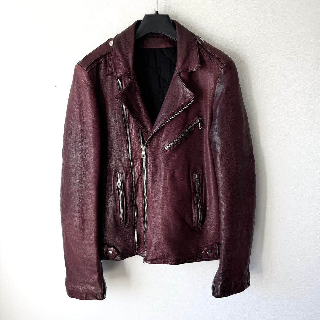 Balmain FW2013 Oxblood Vintage Treated Lamb Leather Double Zip Perfecto Biker Jacket