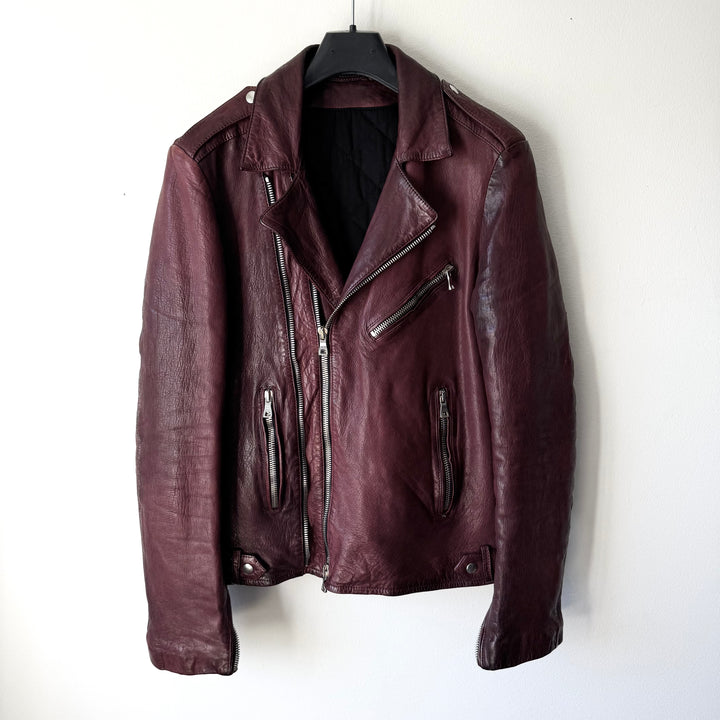 Balmain FW2013 Oxblood Vintage Treated Lamb Leather Double Zip Perfecto Biker Jacket