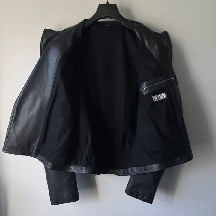Hermes Black Calf Leather Cashmere Lined Cropped Jacket