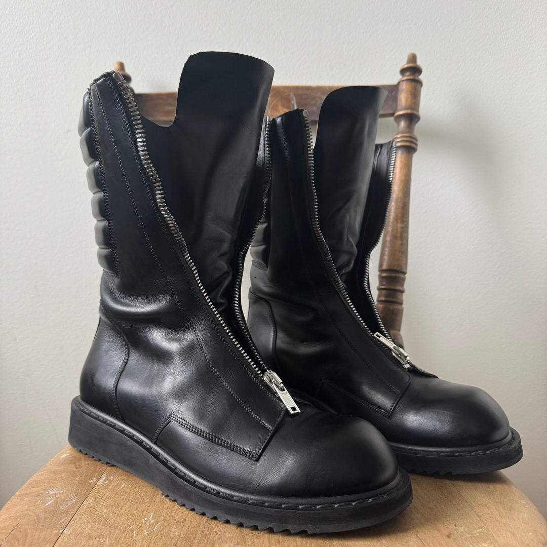 Rick Owens FW2022 Black Leather Mohawk Basket Creeper Boots