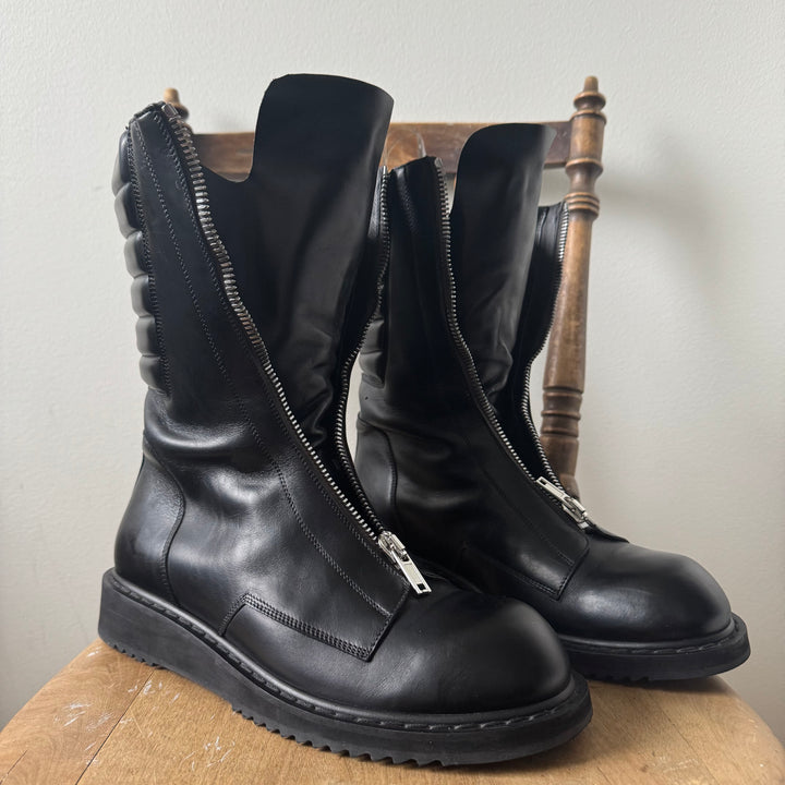 Rick Owens FW2022 Black Leather Mohawk Basket Creeper Boots