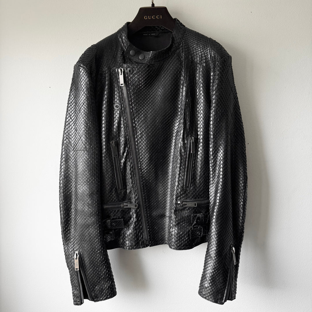 Gucci FW2006 Black Python Snake Skin Leather Biker Moto Jacket