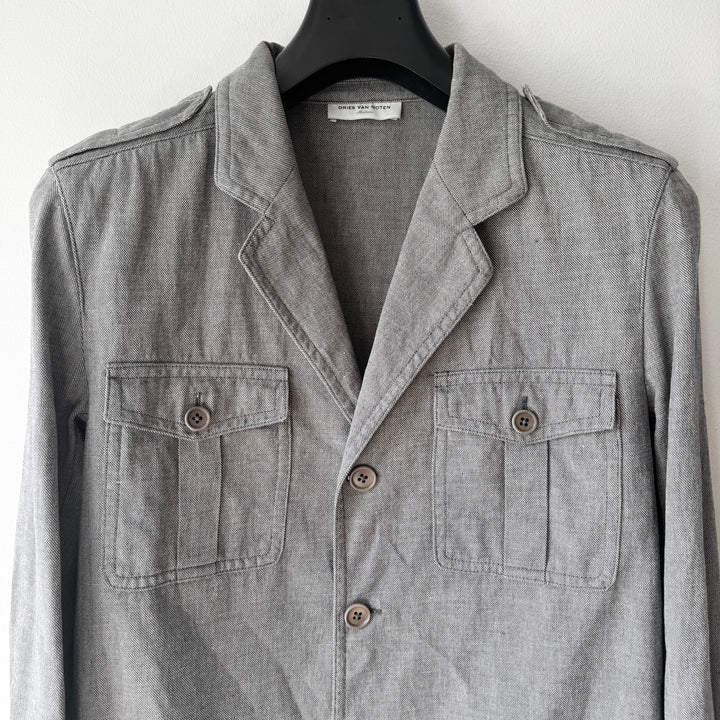 Dries Van Noten SS2007 Gray Cotton Cropped Military Jacket